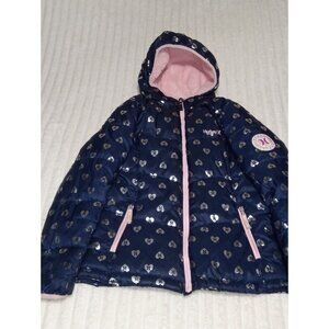 Hurley Girls Winter Coat Size XL 16 Logo All Over Navy Blue Hooded Puffer Jacket